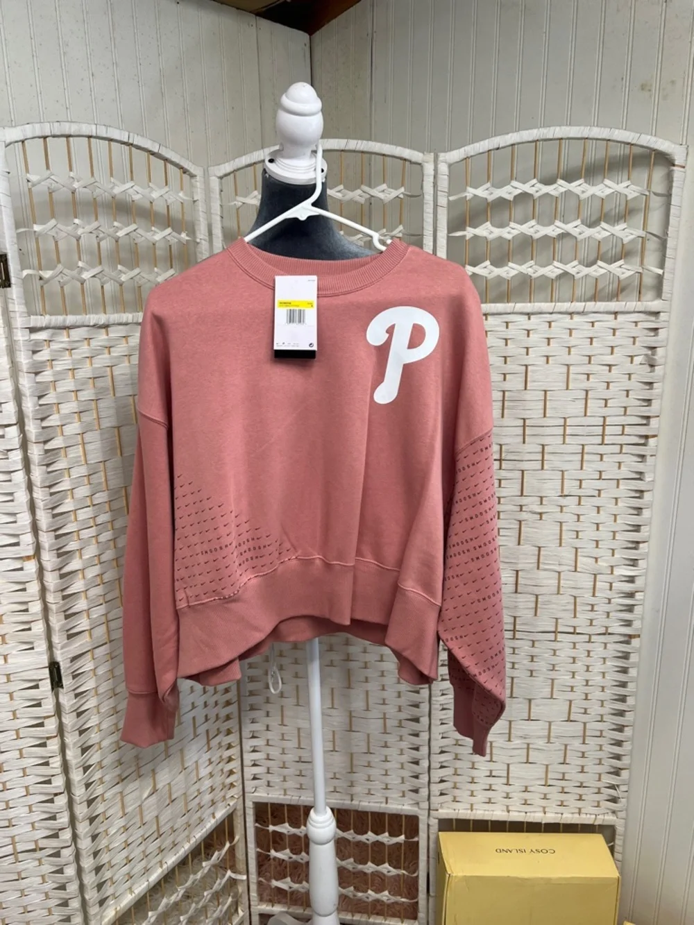 Nike Pink Dusty Rose Pullover Sweatshirt with White 'P' - Picture 1 of 7